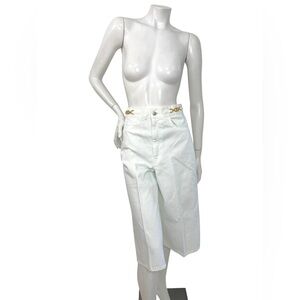 Celine White Denim Culotte Shorts Gold Hardware Waist Size 28